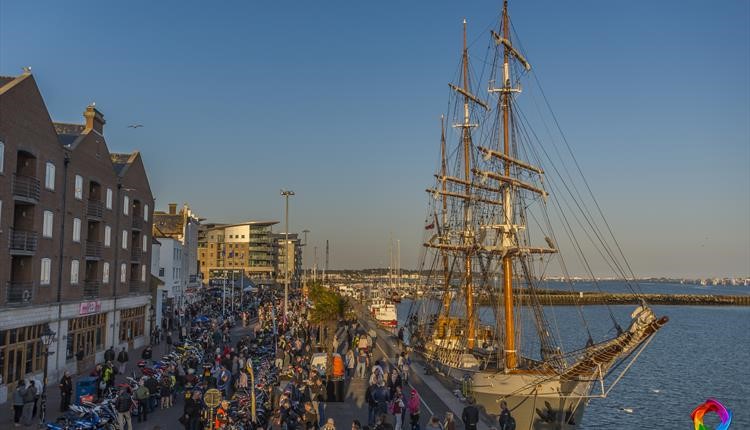 Poole Quay and it's bustling Dream Machine attendee's 